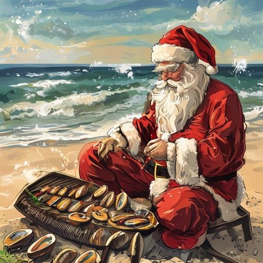 Santa at a clam bake